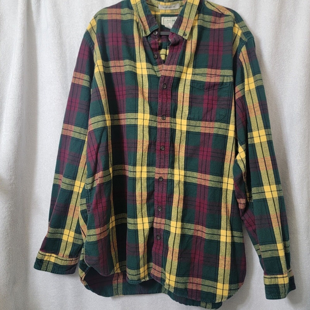 LL Bean Button DOWN Flannel Shirt Men's XXL-Tall Multicolor Plaid Long Sleeve
